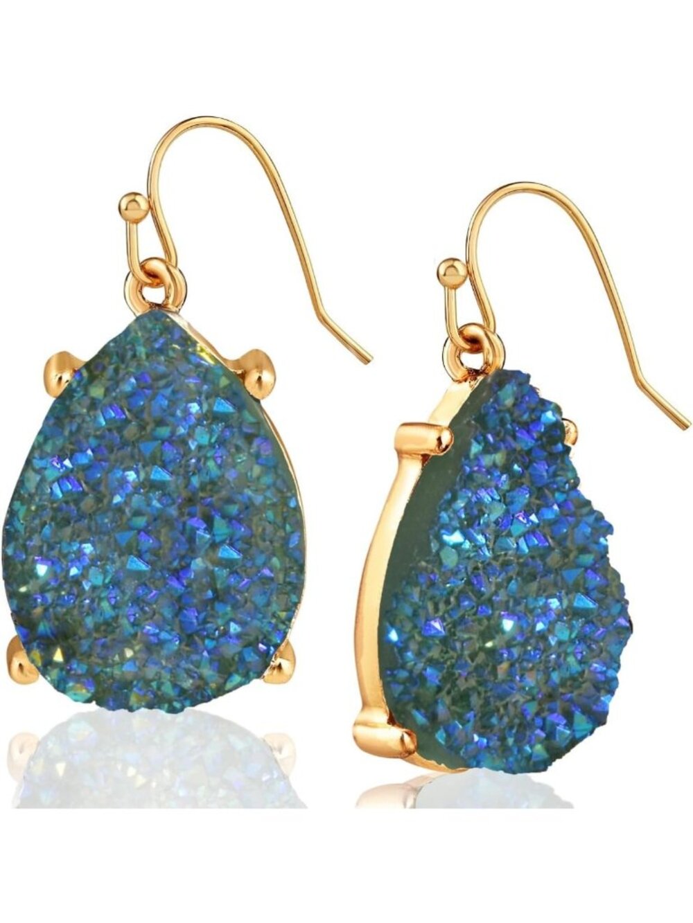 Sparkling Teardrop Dangle Earrings with Simulated Druzy Stones for Women